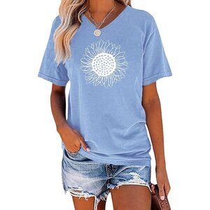 Women's Summer Short Sleeve Cute Sunflower Graphic Printed Tee Vintage T Shirt